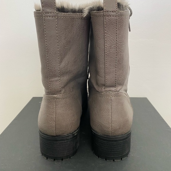 JustFab Gray Leather Combat Boots Fur Lined - Picture 3 of 5